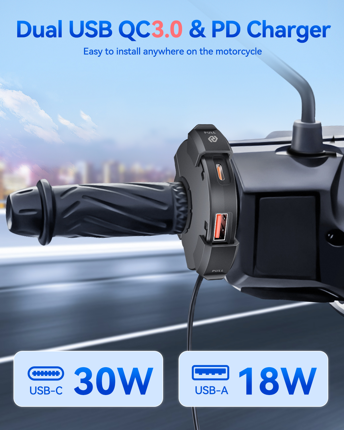 Extractme QC3.0 motorfiets USB-oplader 30W USB-snellader Waterdichte stuurmontagebeugel Oplader voor digitale fietscamera