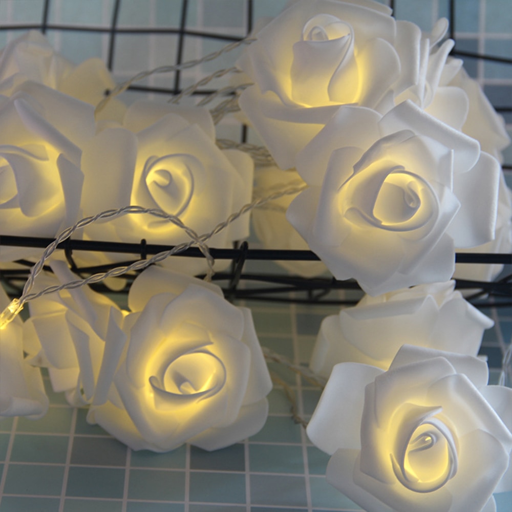 1.5/3m ledet bukett lyssnorer skum rose blomst krans fe lys til valentinsdag bryllup dekorasjon usb frakt