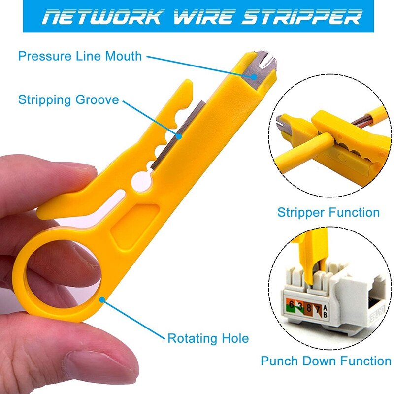 RJ45 narzędzie robić zaciskania, cięcia, taśmój narzędzie z próbnik kabli, Kot5 złącza, pokrywy, przewód sieciowy striptizerka i przestrzeń ostrza