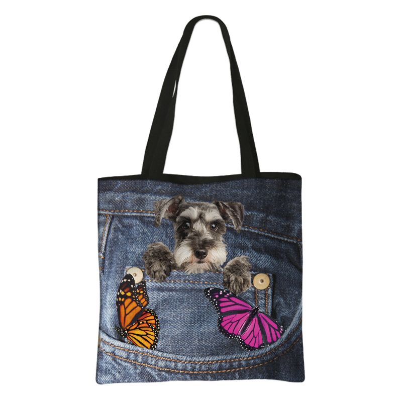 Grappige Zak Hond Boodschappentassen Huisdier Bulldog Teckel Beagle Schnauzer Honden Draagtas Grote Capaciteit Opbergtas Vrouwen Handtas: L / Marineblauw