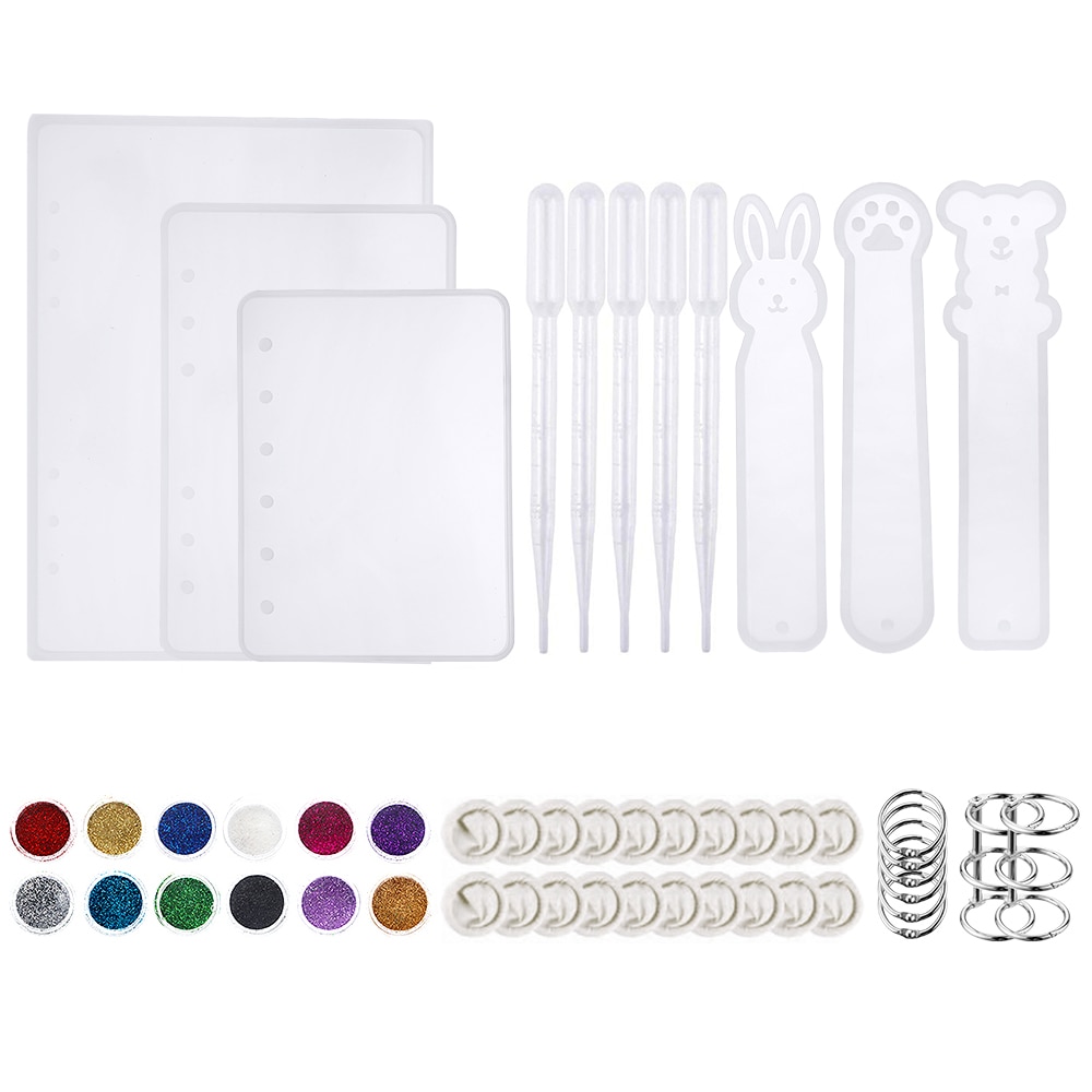 DIY Resin Jewelry Silicone Molds Tools Set For Notebook Cover A5 A6 A7 Silicone Bookmark Resin Mold With Book Rings