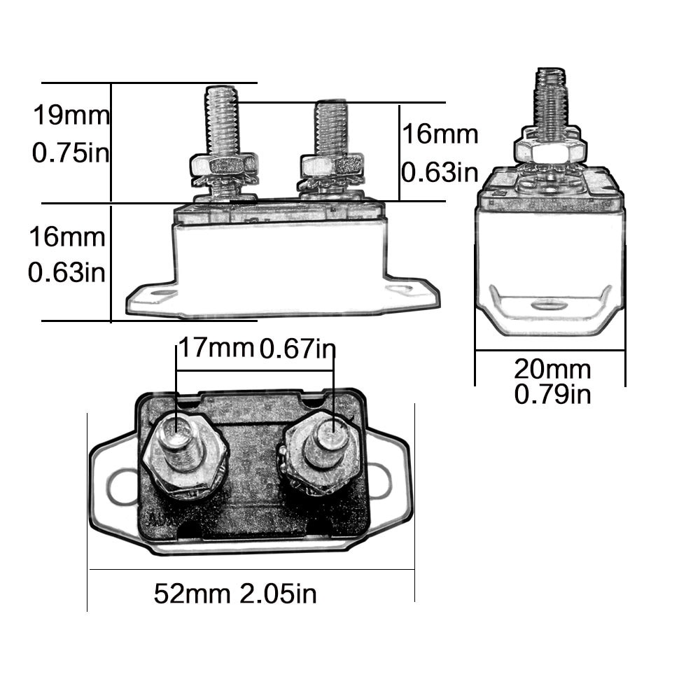 2 stk.  dc 12v - 24v automatisk nulstillingsafbryder sikringsbolt type 1 med dækselbolt til bilindustrien og mere