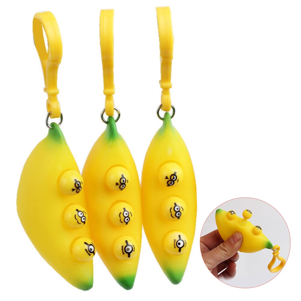 3Pcs Banaan Sleutelhangers Zintuiglijke Speelgoed Anti-Stress Fidget Kuiltje Reliver Stress Speelgoed Decompressie Speelgoed Voor Kinderen Volwassenen