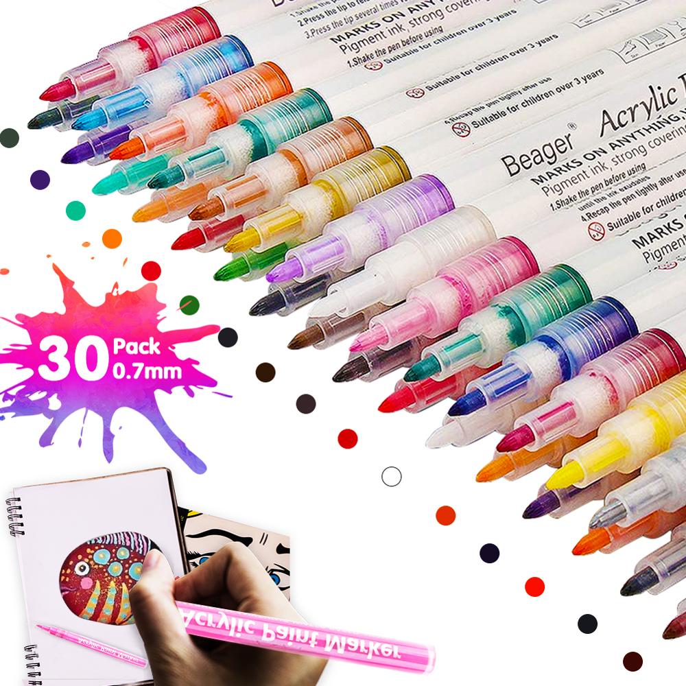 Goedkope 30- pack gekleurde acryl kunstmarkers, verfpennen, fineliner, kogelpunt, schilderbenodigdheden, kunstbenodigdheden, permanent en waterdicht