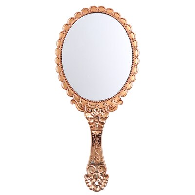 Ovalt håndspeil vintage håndholdt speil med håndtak baderomssminke kosmetisk speil reisespeil dekorativt: Rose gull