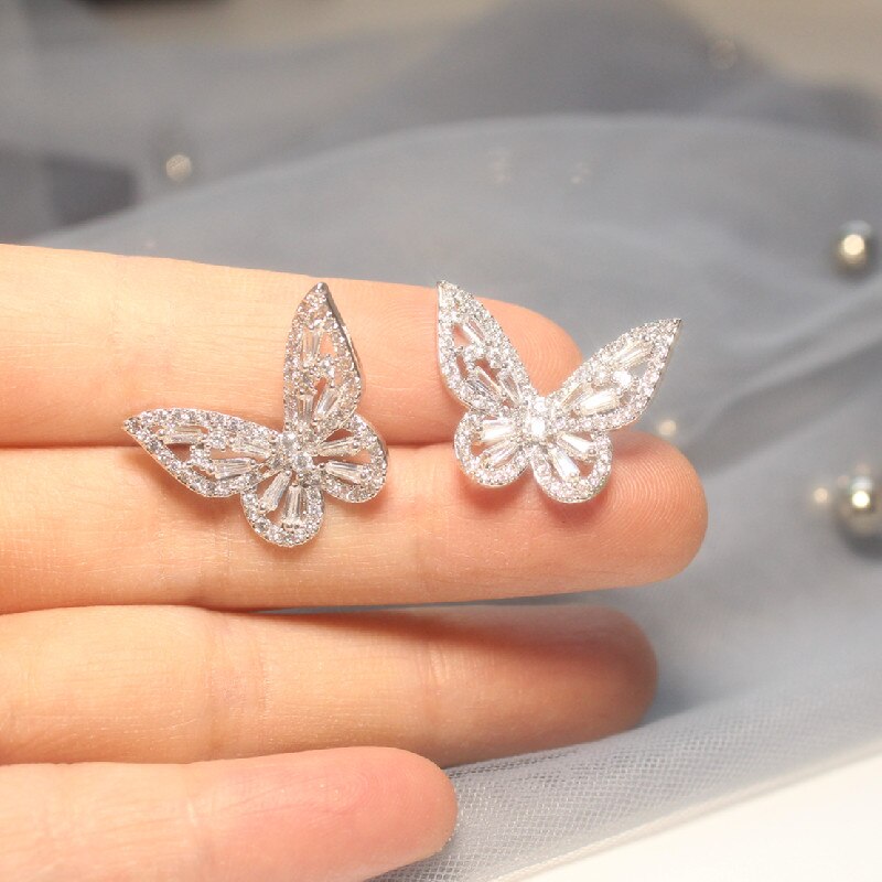 de joyería de de Corea del , pendientes de Zircón con incrustaciones de cobre elegantes exquisitos, pendientes de mariposa pequeños y inteligentes para mujer