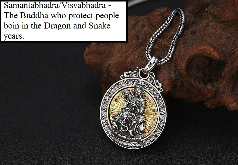 100% 925 silber Acht Buddha Statue Anhänger 925 Sterling Buddhistischen Buddha Anhänger die Chinesische Sternzeichen Gute Luck Amulett Anhänger: Samantabhadra Dragon