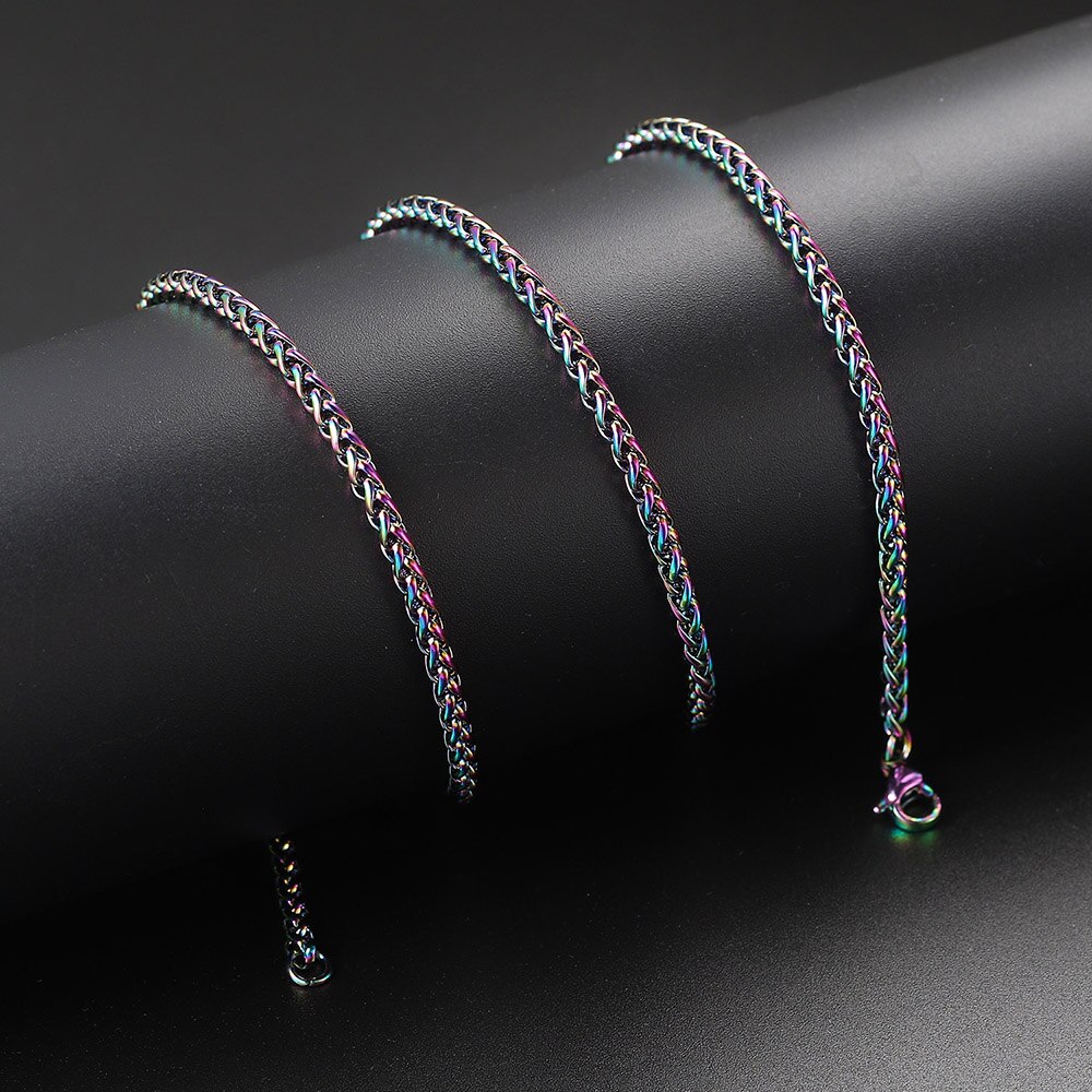 Colorful Rainbow 3MM Cuban Link Chain Necklace for Women Stainless Steel Rope Chain Choker On Neck Punk Trend LGBT Pride Jewelry