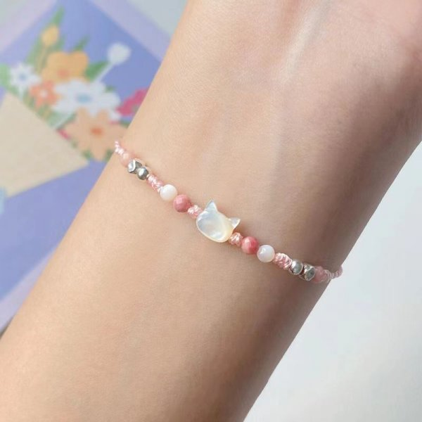 Pulsera de gato bonita hecha a mano para parejas, cuerda de mano única y para mujeres y hombres, pulsera tejida con cuentas, de joyería para la muñeca: Marrón rojizo