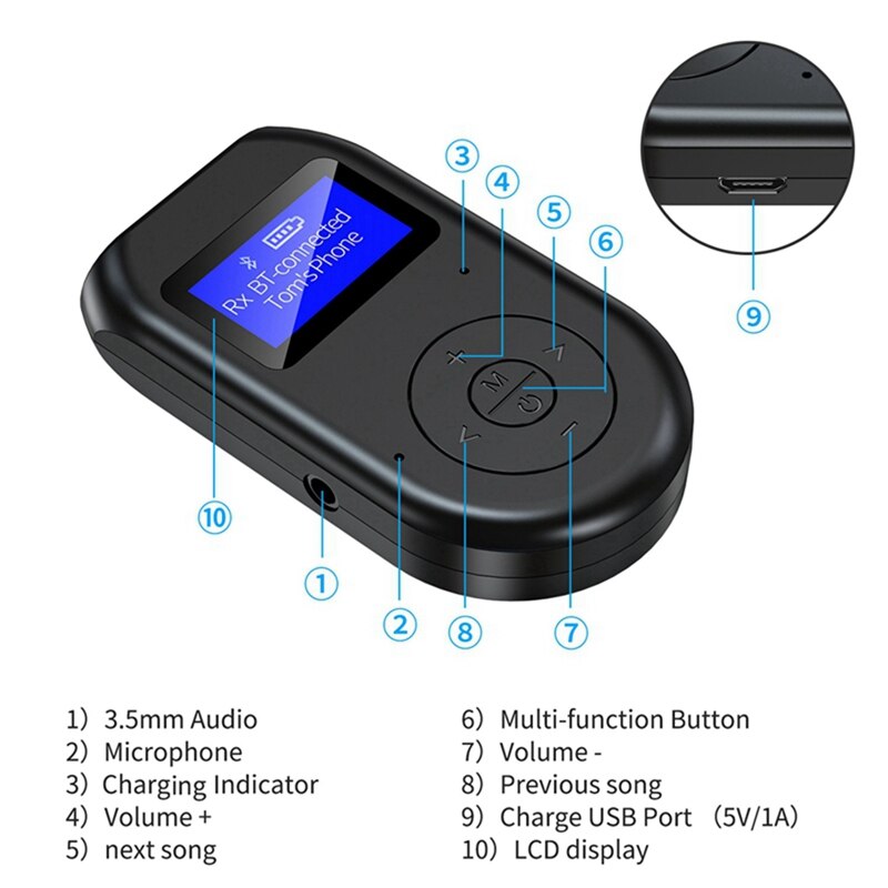 LCD Display Bluetooth 5.0 o Transmitter Receiver 3.5mm AUX Bluetooth USB Adapter