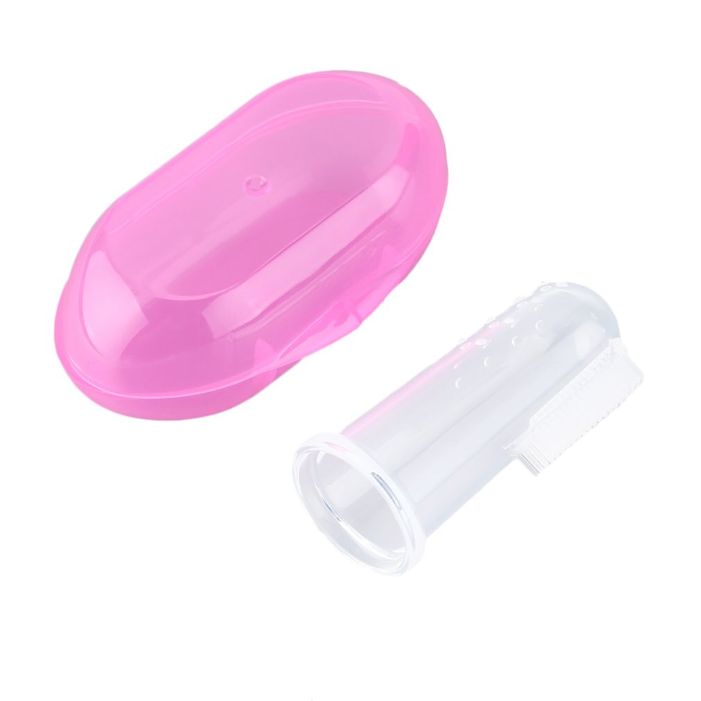 Cuidados odontológicos bebê escova de dentes crianças silicone escova de dedo claro massagem mordedor macio com caixa para infantil menino menina dentes: pink