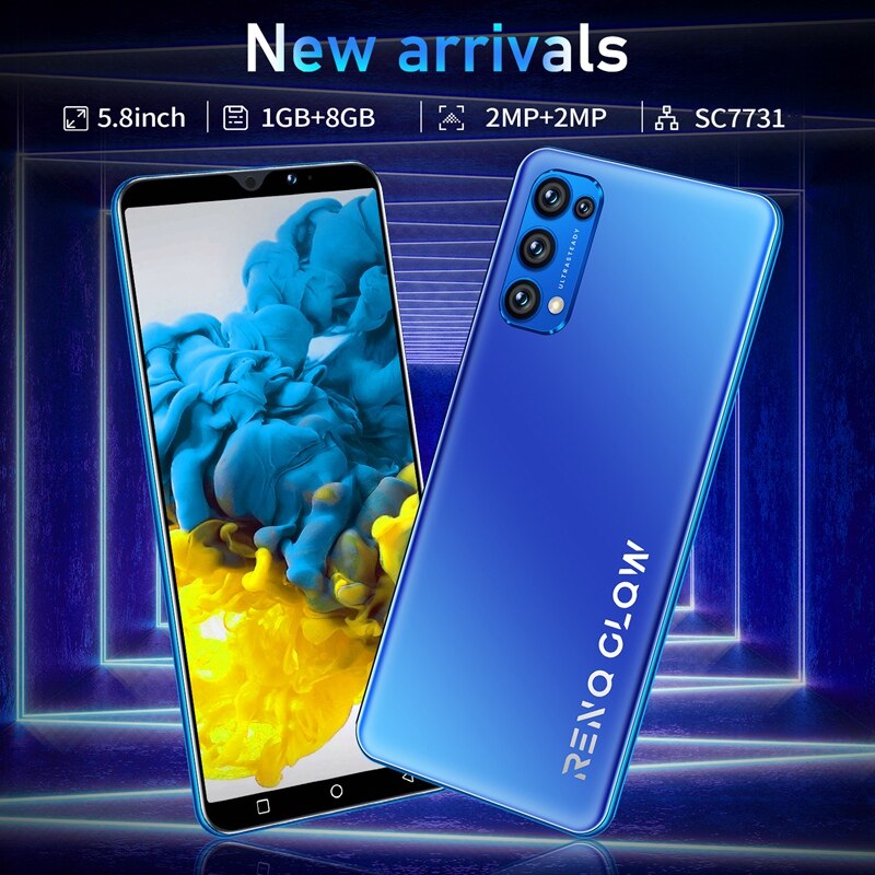 Reno 5 pro 5,8 inch smart phone 7731c quad core 1gb + 8gb rom dual sim dual standby android 7,0 mobile phone eu plug
