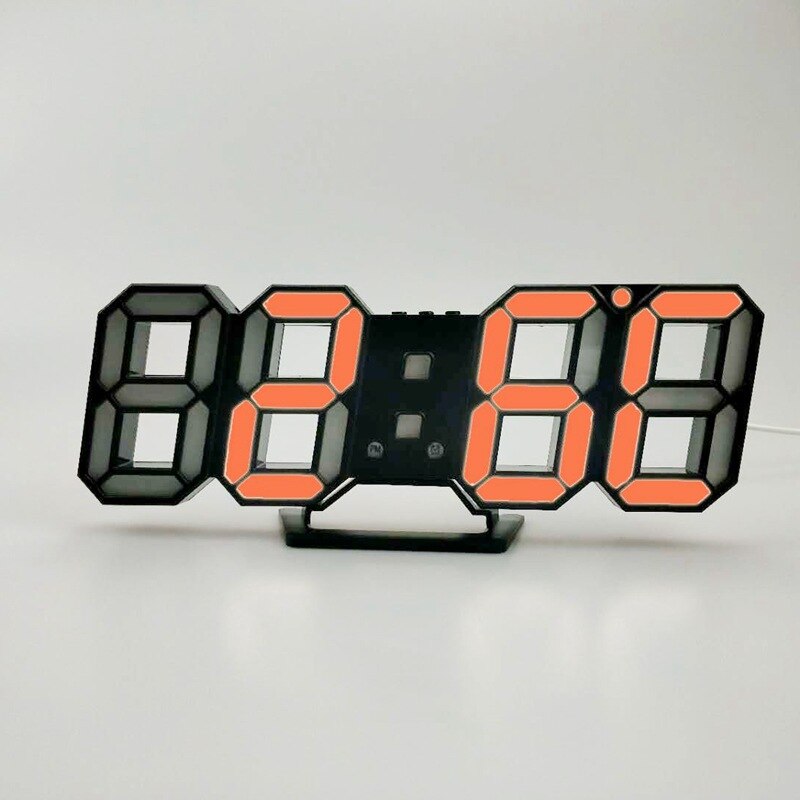 Led digital veggklokke alarm dato temperatur automatisk bakgrunnsbelysning bord skrivebord hjemmeinnredning stativ henge klokker: Svart og oransje