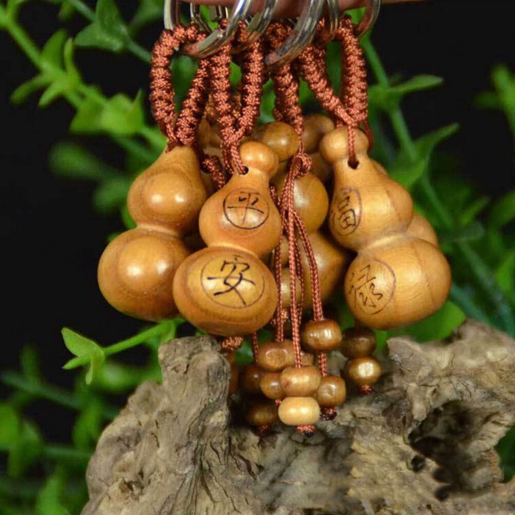 1 Pc Car Hange Lucky Mahogany Gourd Craft Chinese Traditional Fortune Keyring Decor Keychain