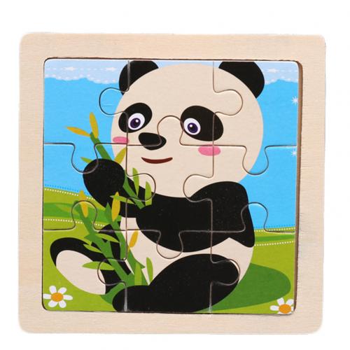 9Pcs di Sicurezza In Legno Animali Del Fumetto Del Modello Per Bambini FAI DA TE Del Campione di Puzzle di Puzzle Del Giocattolo di Apprendimento Istruzione Pannello Set: Panda