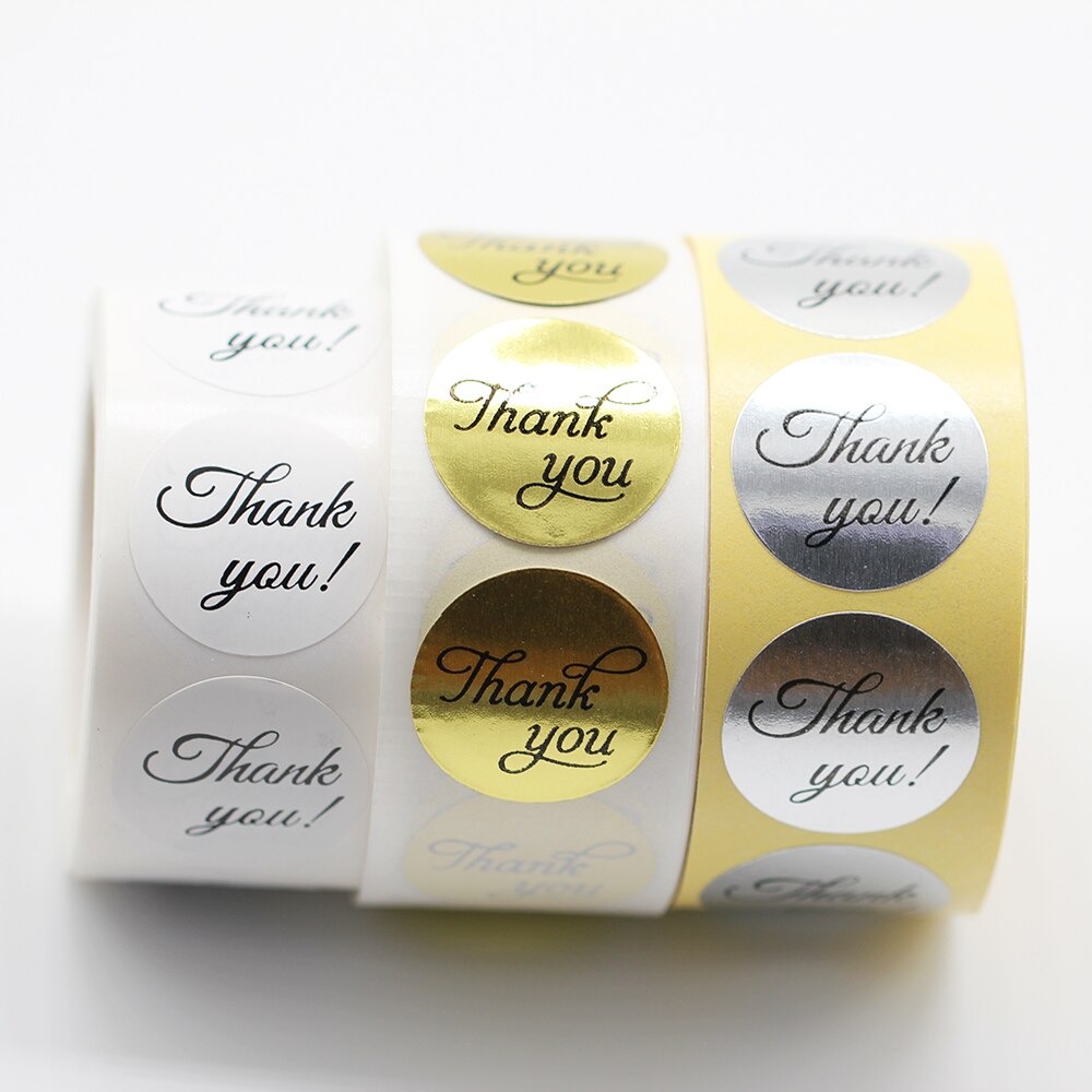 100pcs/lot Roll Gold Silver Foil Thank You Round Stickers Paper For DIY Manual Making Decoration Card Box Etc