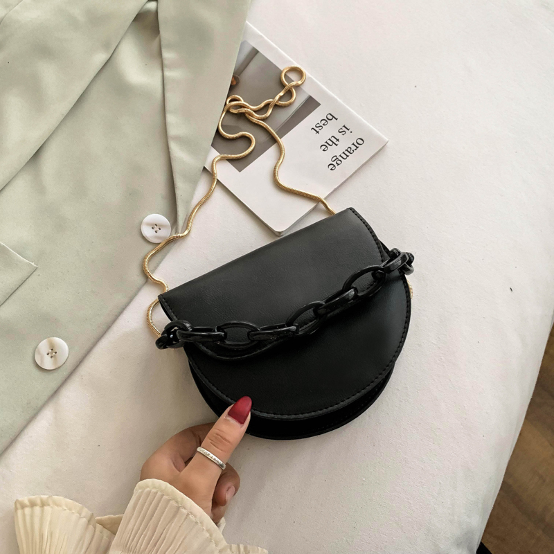 PU Leather solid Color Crossbody Bags For Women Small Shoulder Bag Female Handbags And Purses Saddle Bag: Black