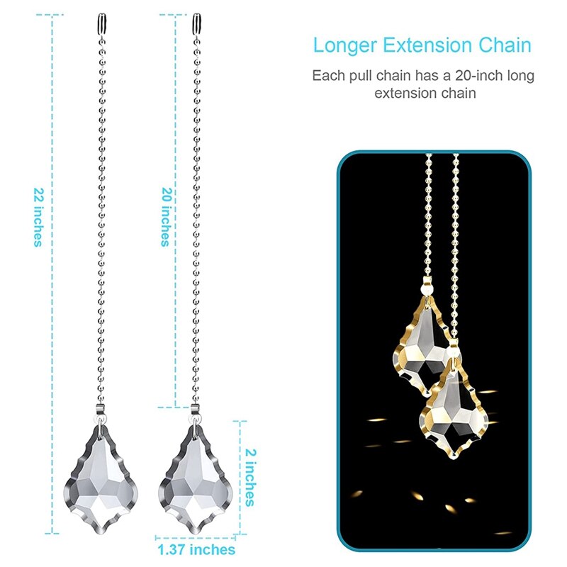 4PCS Ceiling Fan Pull Chains, Premium Crystal Fan Pull Chain, Pull Chain Extension