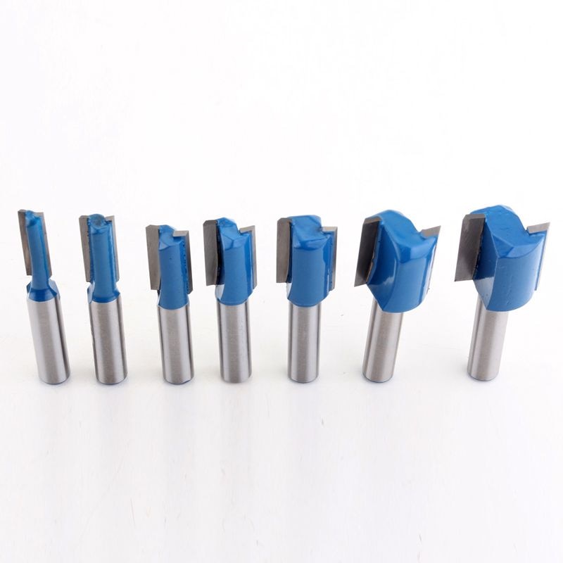7PC 8mm Shank Straight/Dado Router Bit Set 6,8,10,12,14,18,20mm Diameter Wood Cutting Tool