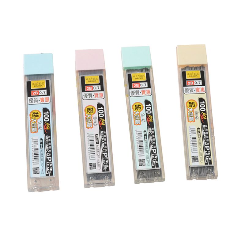 100 stk/eske 0.5mm/0.7mm grafittledning 2b mekanisk blyantrefill plast automatisk blyantstift