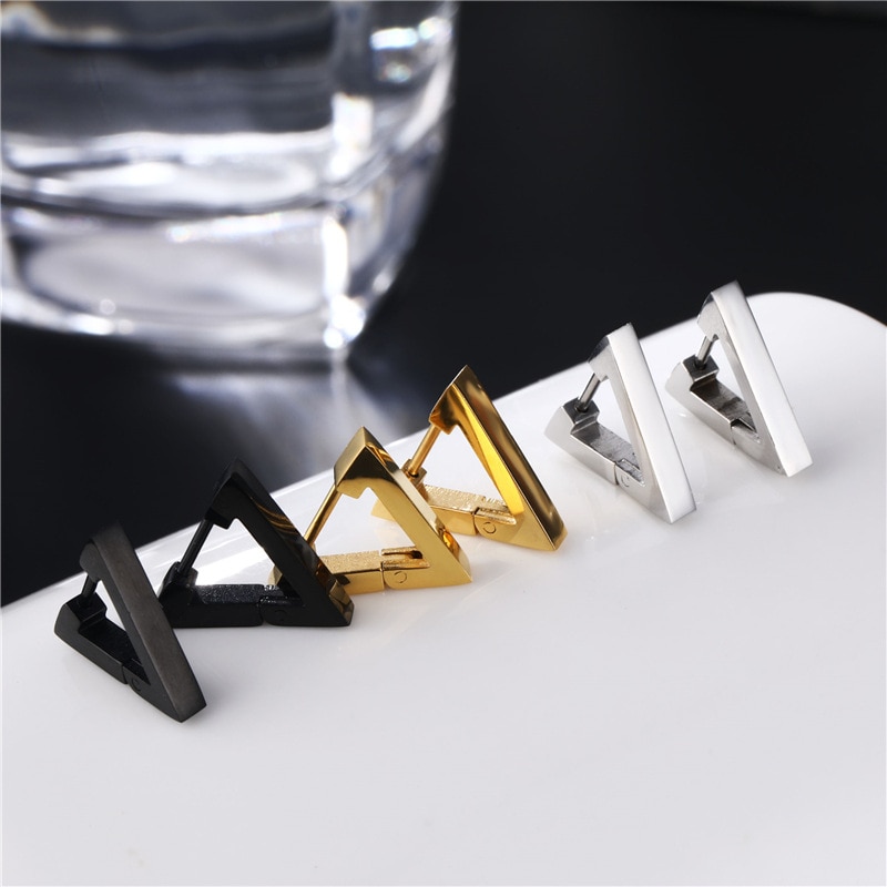 Geometrische Driehoek Vierkante Hexagon Oorbellen Voor Mannen Goud Zwart Zilver Kleur Hoop Punk Oorbel Mode Mannelijke Sieraden