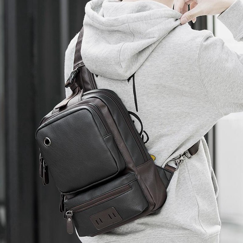 hommes sac à bandoulière Vintage hommes sac à bandoulière hommes poitrine sacs décontracté PU cuir hommes Messenger sac L51: Black