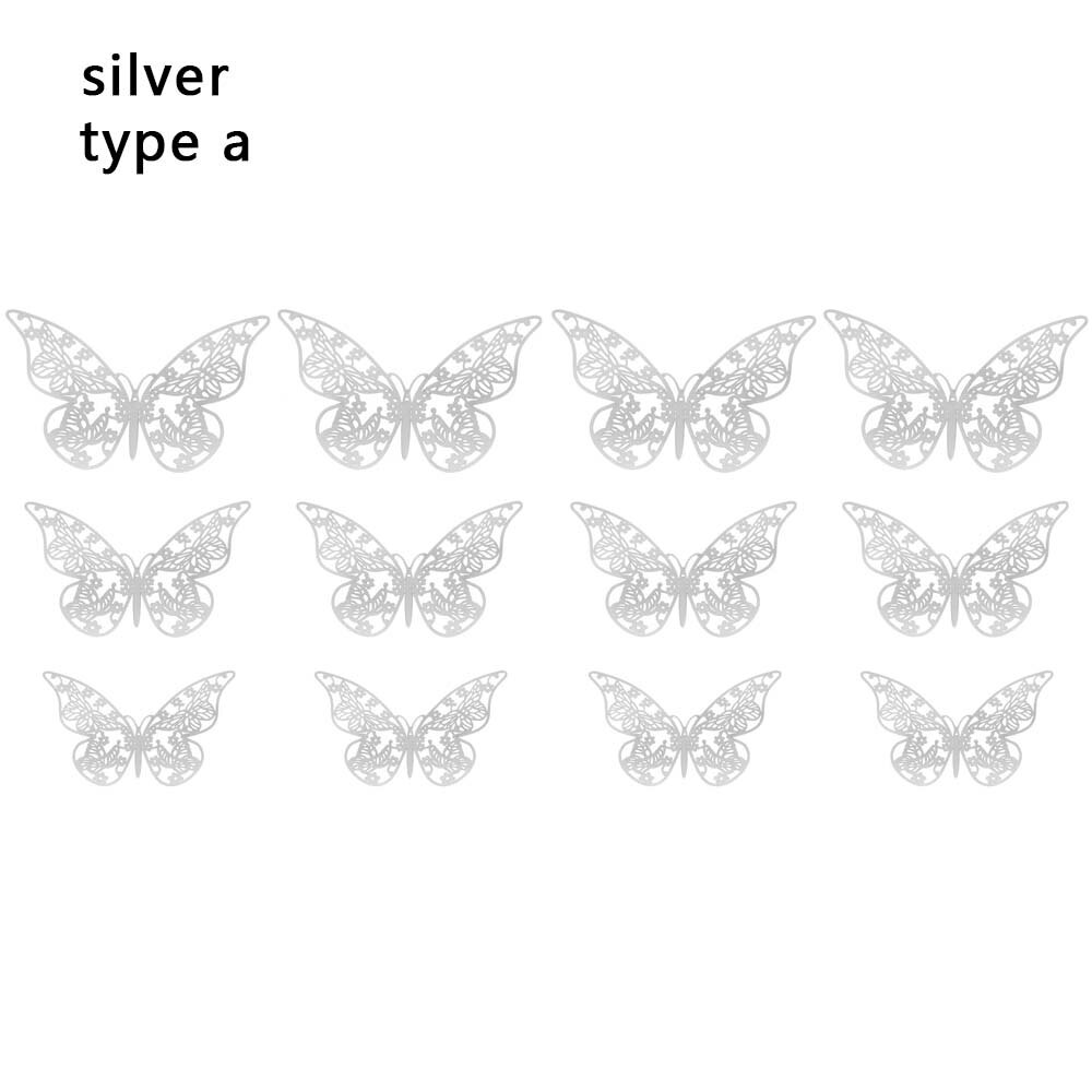 Autocollants muraux papillons 3D ajourés, 12 pièces/ensemble, décoration pour chambres d'enfants, décoration de maison, réfrigérateur, bricolage, fête de mariage: S-1