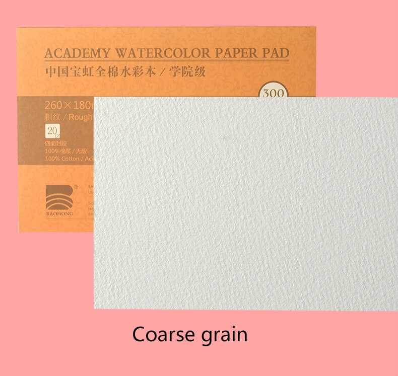 Artist Thicken 300g Painting Paper Book 20sheets Watercolor Paper Cotton Pulp Watercolor Paper with Three Textures Art Supplies: 38x18cm / Coarse grain
