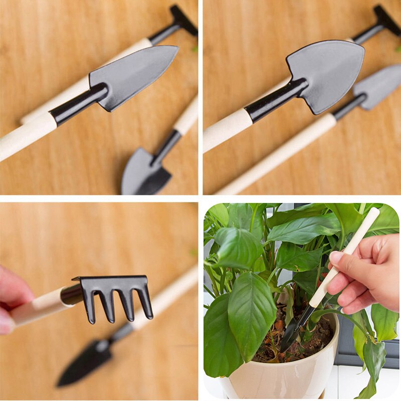 3 Stuk Schep En Hark Set Plant Tuinieren Mini Gereedschap Gepot Planten Bloemen En Houten Handvat Schop Combinatie Accessoires