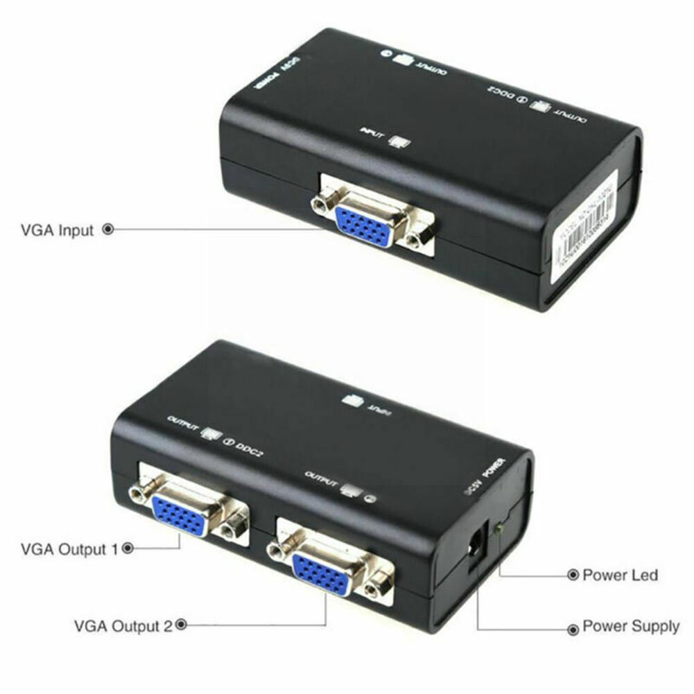 1 Naar 2 Poorten Vga Video Splitter Duplicator 1-In-2-Out 250Mhz Video 1920*1440 Laarzen Signalen 65M Apparaat Cascadedable F5N2