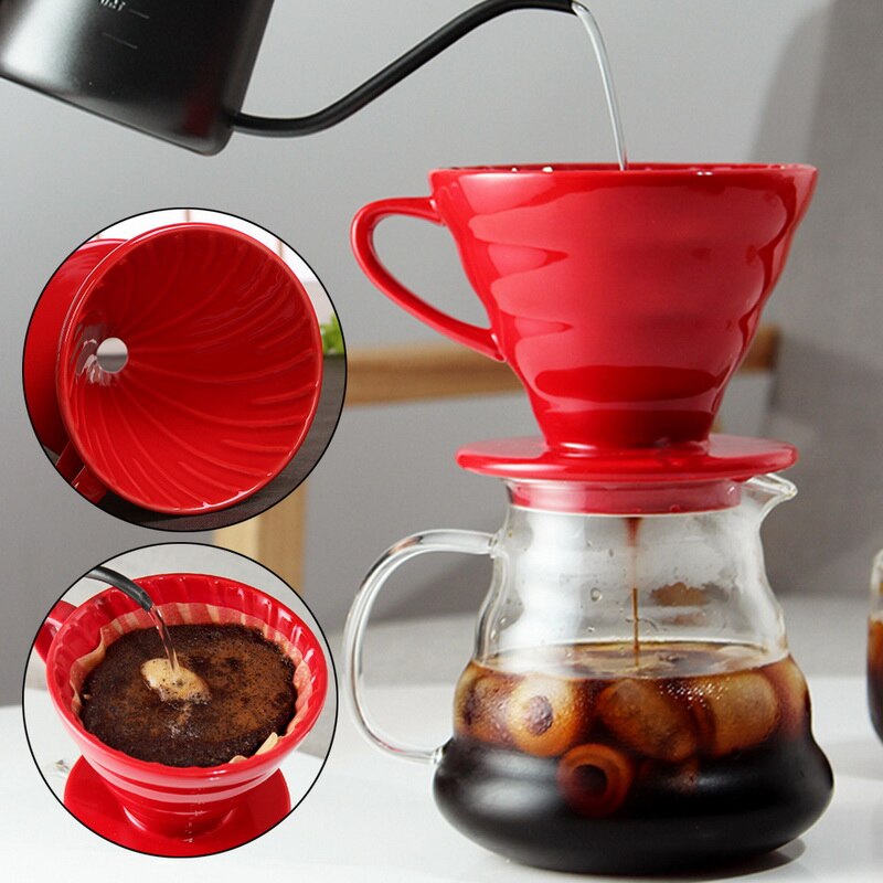 Ceramic Coffee Dripper Engine V60 Style Coffee Drip Filter Cup Permanent Pour Over Coffee Maker Brewer Separate Stand Cafe