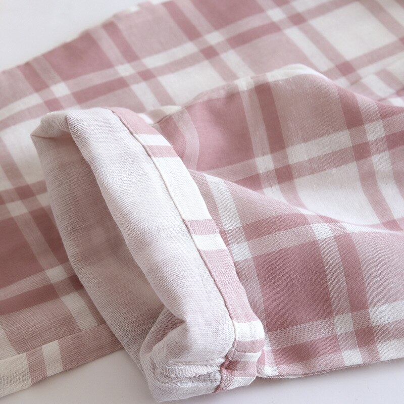 Couple Plaid Pants Cotton Long Trousers Casual Thin Home Pants Loose Drawstring Sleep Bottoms Women Pink Plaid Pajama Men Pants