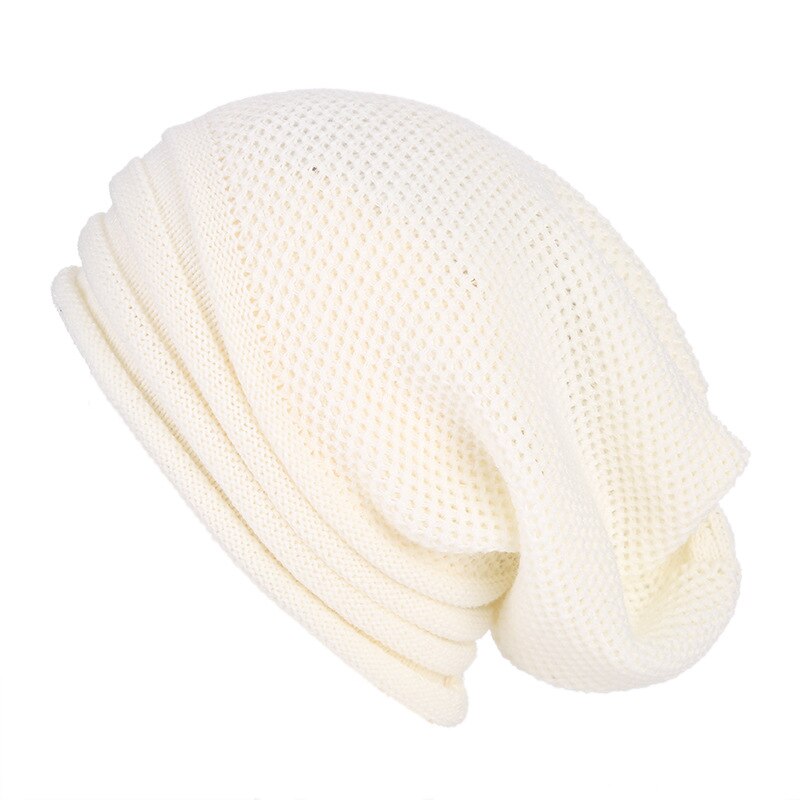Gorro holgado de punto para hombre y mujer, gorros cálidos de Hip-hop de gran tamaño, ropa de esquí para exteriores, Invierno: White