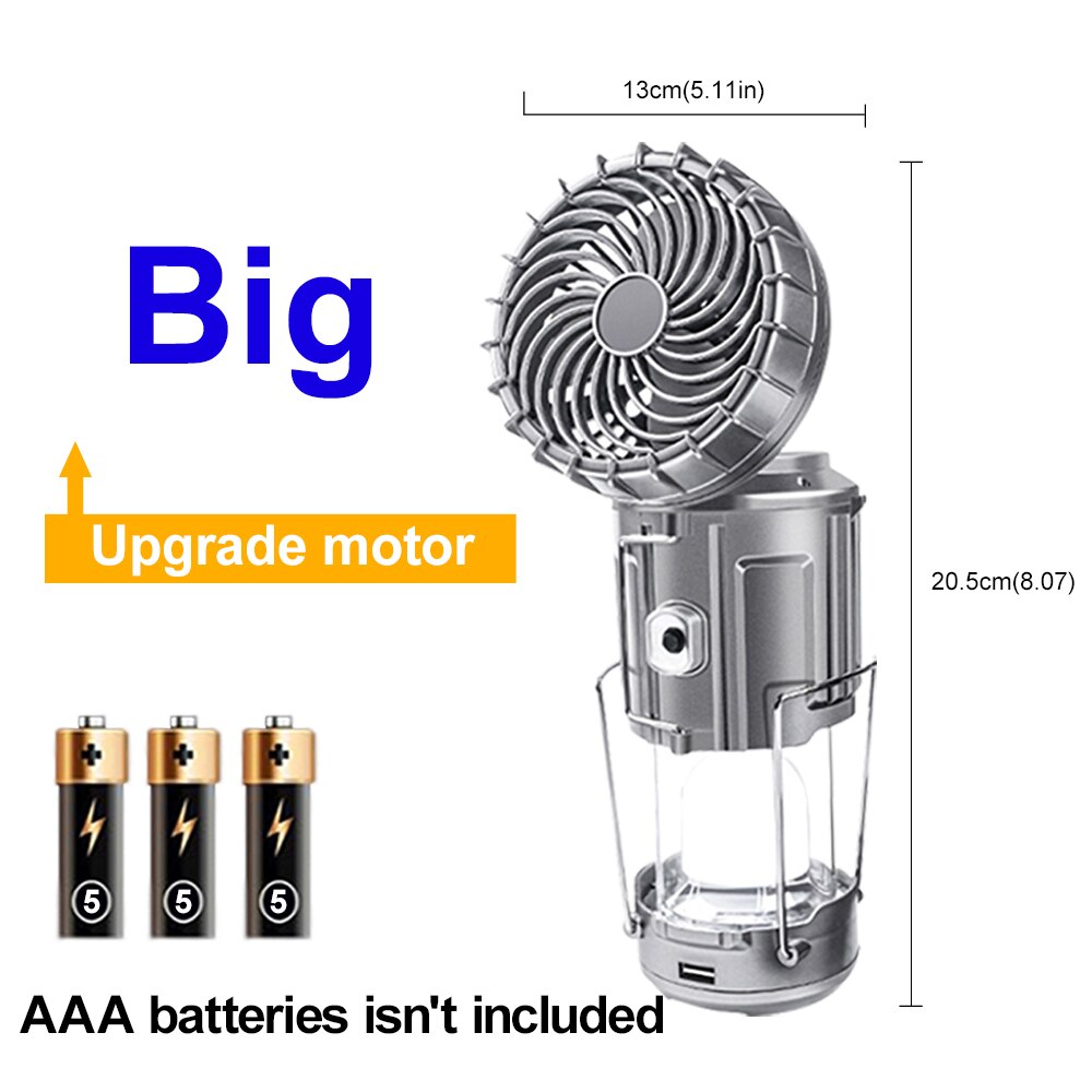 Campinglamp, draagbare ventilator, lamp op zonne-energie, krachtige zaklamp voor vissen, kampeeruitrusting, powerbank, buitenlamp op zonne-energie: Groot