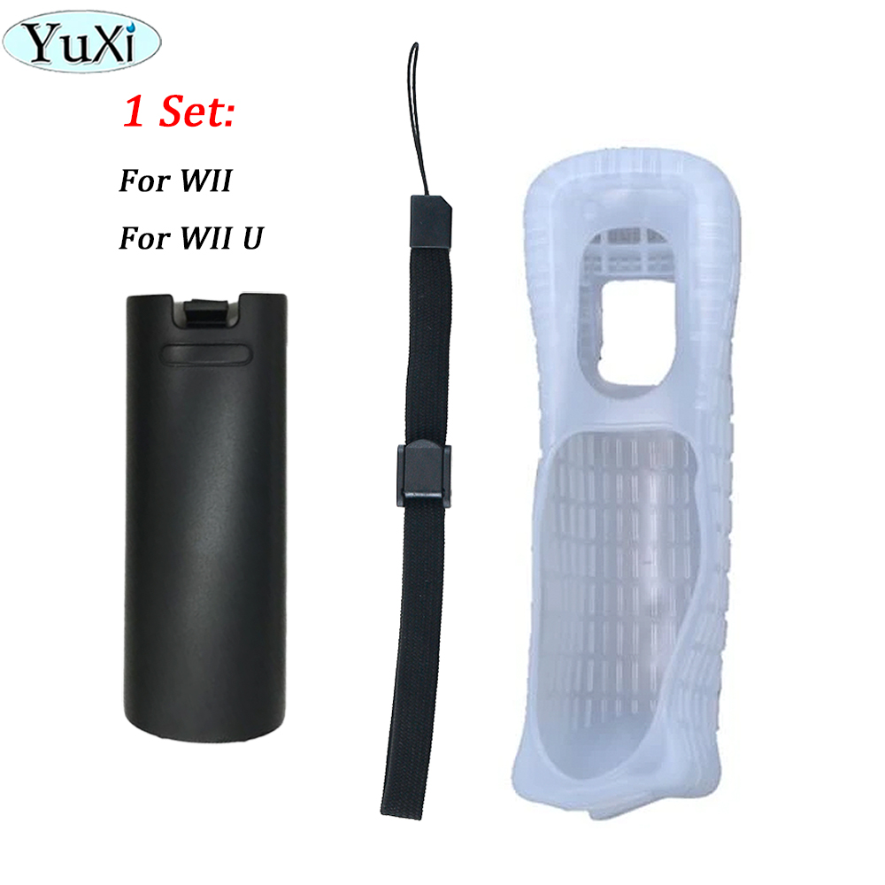 1 impostato custodia protettiva in silicone custodia per porta posteriore batteria kit cinturino da polso per parte telecomando WII Wii U: Blu scuro