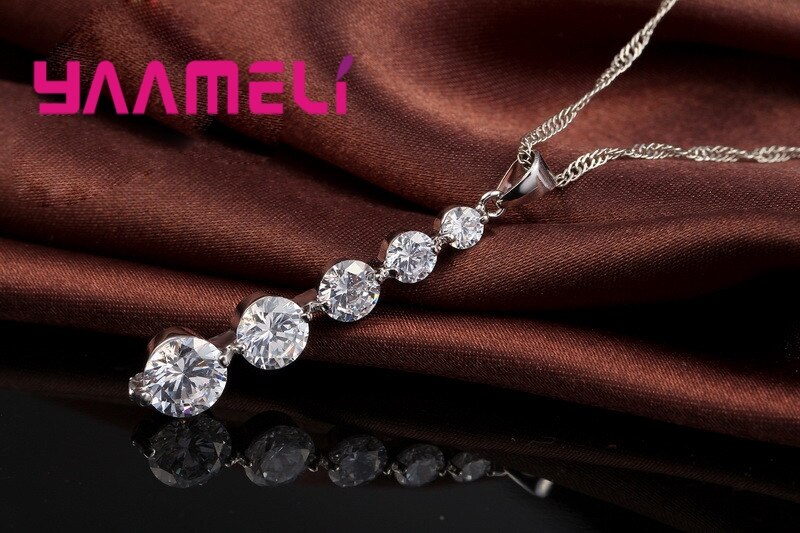 Long Earrings Pendants Necklaces Set For Wedding Jewelry Women 925 Sterling Silver Crystal Wedding Jewellery Sets