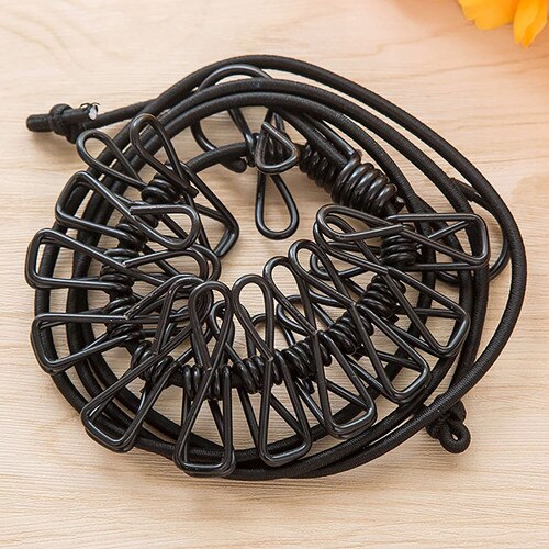 Tendedero portátil Extensible de viaje para exteriores, tendedero a prueba de viento, colgador de secado de ropa, cuerda colgante, 12 Clips, 1,8-3,5 M: Negro