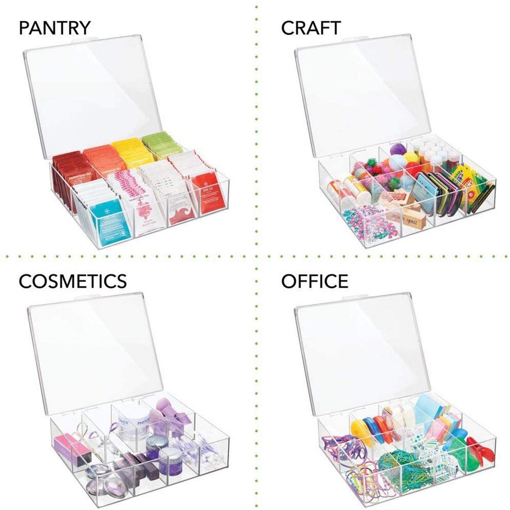 Modern Food Storage Cabinets Plastic Tea Bag Holder Stackable Pantry Storage Bin Box With Lid 8 Divided Sections