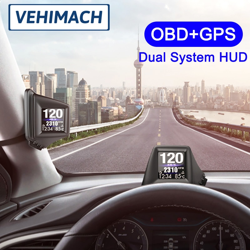 Universal OBD+GPS Head Up Display Smart Gauge On-Board Computer Dual Systems Car HUD Display Install On A-Pillar Trim /Dashboard
