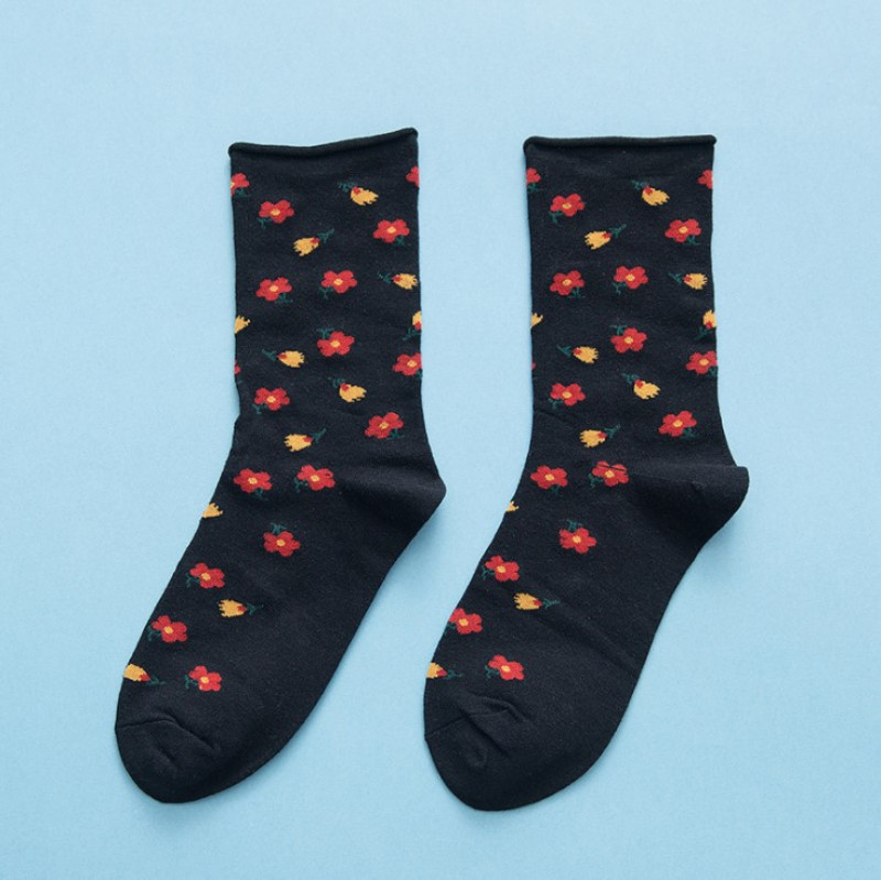 Japanese Korean Style Cartoon Flower Cute Socks Women Streetwear Skate Harajuku Kawaii Socks Autumn 38: Orange