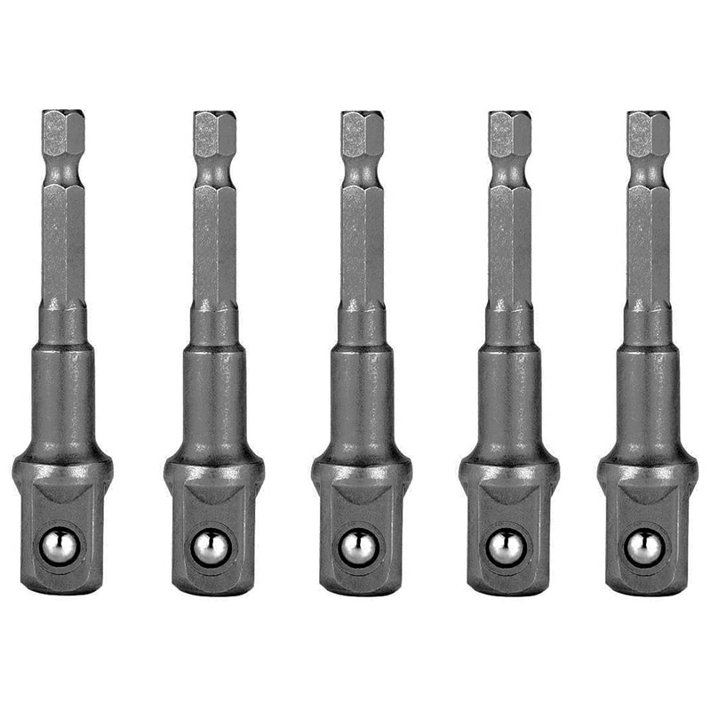 5 Pack 3/8 Inch(10Mm) Vierkante Socket Adapter Bit Set, impact Driver Power Bits Voor Automotive DIY-1/4 Hex Shank