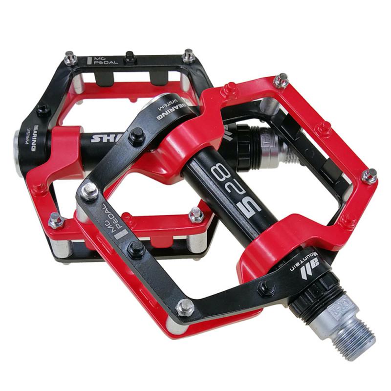 2pcs SHAMASHI Cycling Pedals Aluminum Alloy Bicycle Pedals Ultralight Non-slip Antiskid Road MTB Mountain Bicycle Pedals: black red