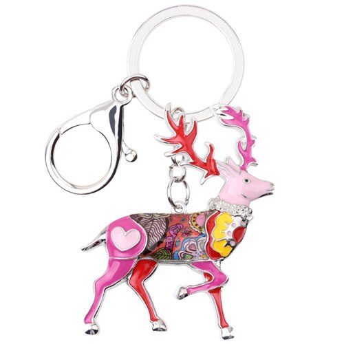 WEVENI Enamel Metal Reindeer Deer Key Chain Key Ring Bijoux Charm Keychain Animal Jewelry For Women Christmas: Red