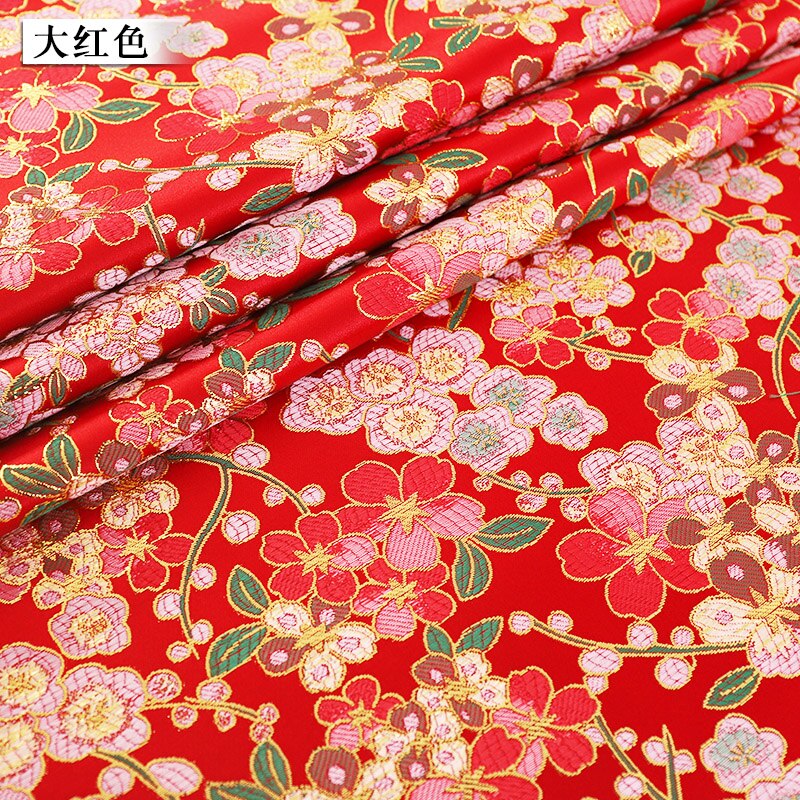 Gouden Patroon Satijn Brokaat Jacquard Bloem Stoffen Vrouwen Hanfu Kinderen Jurk Materiaal Voor Cheongsam En Kimono: red fabric
