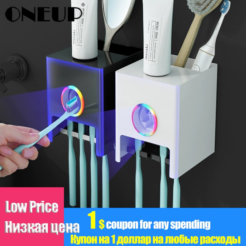 Oneup 2020New Automatische Tandpasta Dispenser Met Tandenborstel Houder Wandmontage Tandpasta Squeezer Holder Badkamer Accessoires