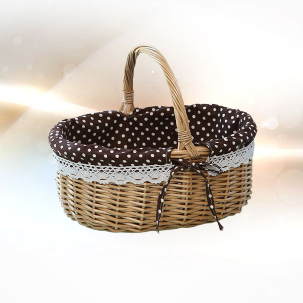 Wicker Rattan Basket Handmade Storage Bins Food Containers Bread Holder Fruit Vegetable Box Storage Solution: Blue