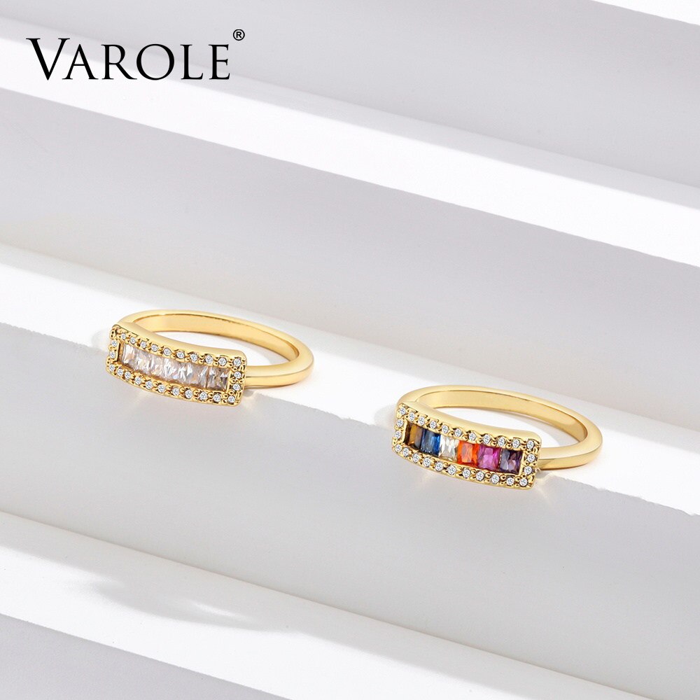 VAROLE Colorful Crystal Rings For Women Gold Color Lady Ring Jewelry Anillos Mujer