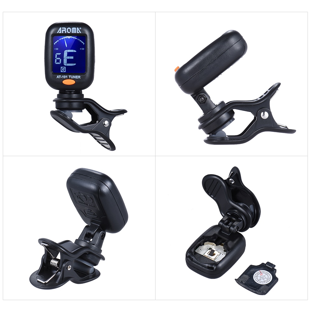 Aroma At-101 Mini Clip-On Digital Guitar Tuner Met Opvouwbaar Roterende Clip Voor Chromatische Gitaar Bas Viool ukulele Tuner