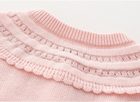 Kids Solid Knitting Coats Fall Infant Round Neck Single Breasted Jackets Long-Sleeve Casual Ruffle Edge Princess Girl Coat