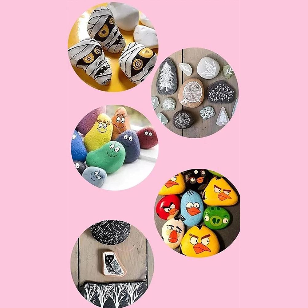 6Pcs Flat Stones Pebbles Drawing Painted Craft Stones Pebbles DIY Painting for Kids Flat Stones Pebbles Decorative gravel